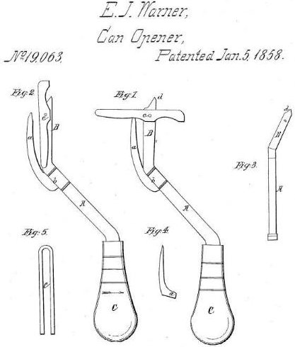 Ezra Warner's Tin Can Opener, Source: US Patent Office