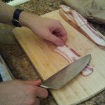 Flatten bacon with a knife